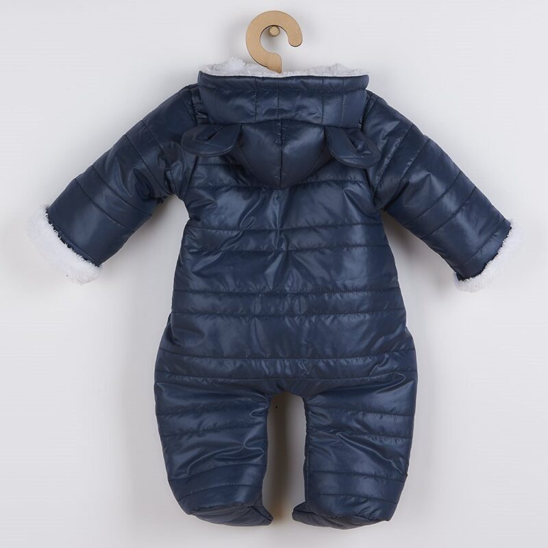 Zimná dojčenská kombinéza s kapucňou s uškami New Baby Pumi blue back