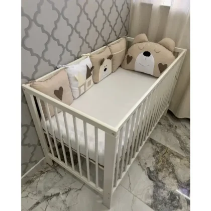 Set BASIC: Vankúšikový Mantinel a Macko Záhlavie - Béžová/ Baby Modrá